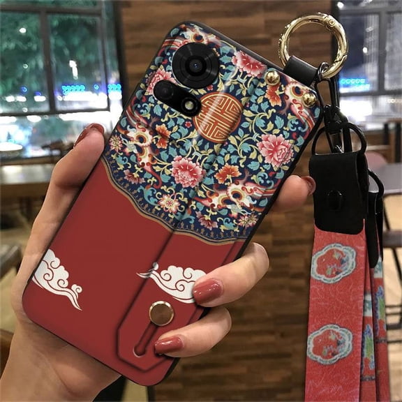 LYM-Phone Case For TCL 50LE/T510SPP, Silicone Waterproof Shockproof Fashion Design Durable Anti-knock Chinese style Phone Holder Protective Wrist Strap Ring Dirt-resistant Wristband