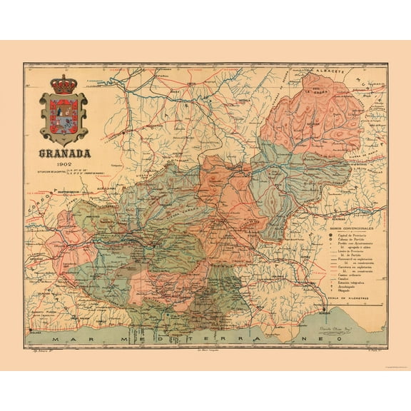 Historic Map - Granada Spain - Martine 1904 - 28.53 x 23 - Vintage Wall Art