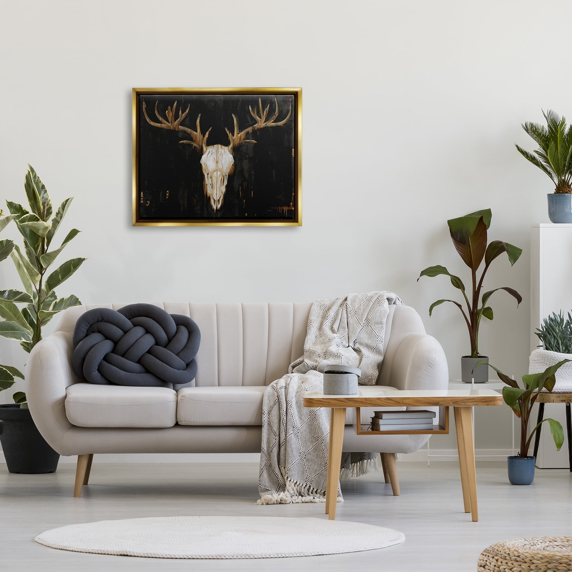 Stupell Industries Deer Antlers Skull Dark Rustic Animals & Insects Painting Gold Floater Framed Art Print Wall Art