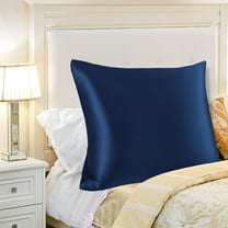 PiccoCasa 1 Pc 19 Momme Silk Pillowcase with Hidden Zipper Jumbo Navy Blue 31" x 31"