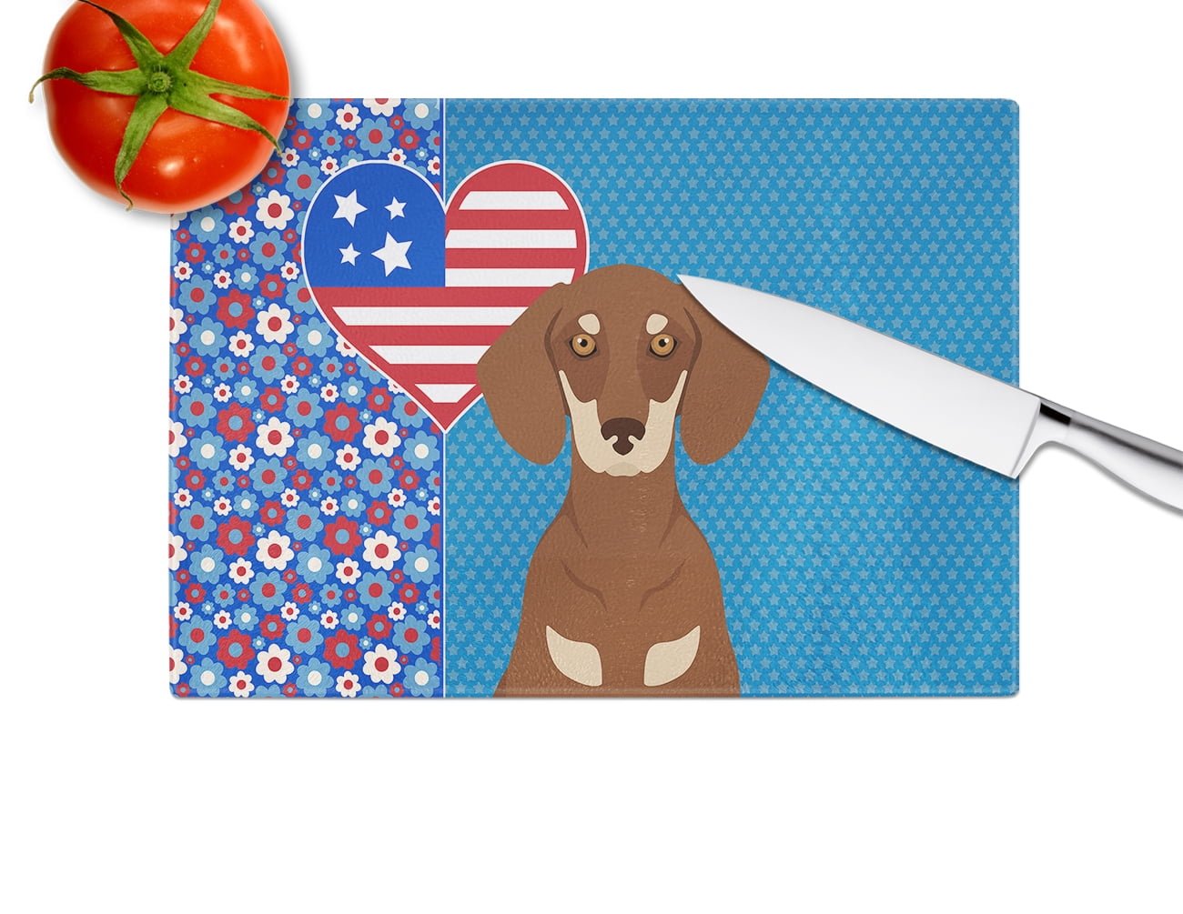 Chocolate and Cream Dachshund Glass Cutting Board Large 12 in x 15 in