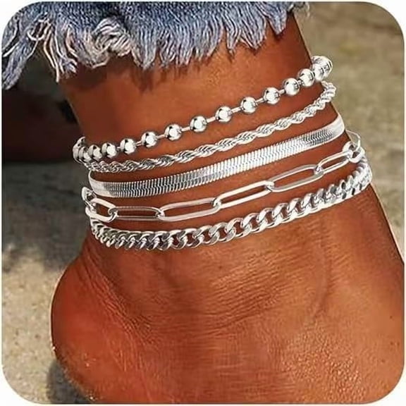 5Pcs Alloy Chain Anklets Sets