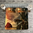 thumbnail image 3 of Ambesonne Tropic Quilted Bedspread Set 3 Pcs, Coconut Palm Tree Beach, King Size, Orange and Olive Green, 3 of 3