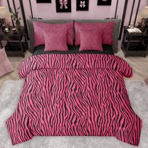 Homewish Teens Zebra Print Twin Bedding Sets 7-Piece, Fashion Polkadots Bedding Comforter Set, Chic Pink Abstract Reversible Sheet Sets, Luxury Bedroom Decor