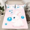 thumbnail image 2 of Homewish Cartoon Rabbit Twin Sheet Sets 3pcs for Preppy Children,Kawaii Animal Twin Fitted Sheet Microfiber,Pink Blue White Breathable Flat Sheet,Breathable Home Decor, 2 of 7