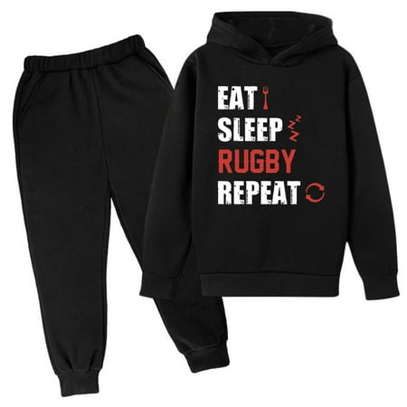 

Winter Sweatshirt Letter Printed Hoodie Pants Children s Casual Two Piece Fashion Trend American Football Fans Sports Rugby Player Sports Gift