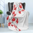 thumbnail image 4 of Abstract Soft Flannel Fleece Throw Blanket, Japanese Design Flowers Swirls Ivy and Leaves Butterflies Image, Cozy Plush for Indoor and Outdoor Use, 70" x 90", Scarlet White, by Ambesonne, 4 of 5