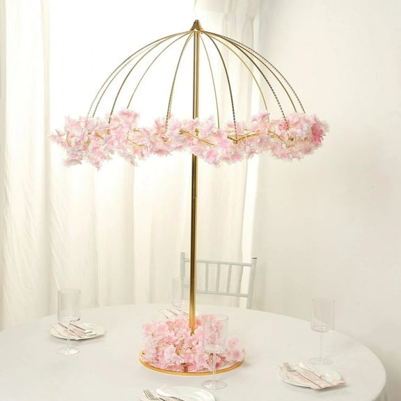 BalsaCircle Gold 42" Round Metal Umbrella Flower Stand Floral Frame Party Wedding Reception Centerpieces Event Decorations Supplies