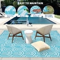 thumbnail image 4 of HIWEAVER 9' x 18' Light Blue Outdoor Rug PP Plastic Straw Woven Waterproof Patio Rug with Border Portable Outside Carpet for Balcony Deck Picnic Garden Decor, 4 of 7