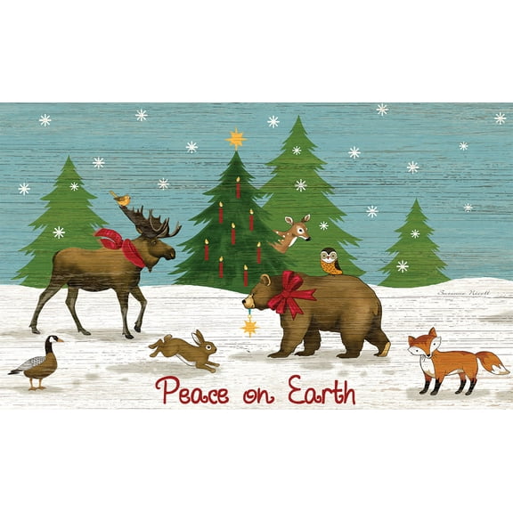 LANG - Indoor/Outdoor Door Mat - "Woodland Winter", Exclusive Artwork by Suzanne Nicoll - 100 Polyester - Slip-Resistant Rubber