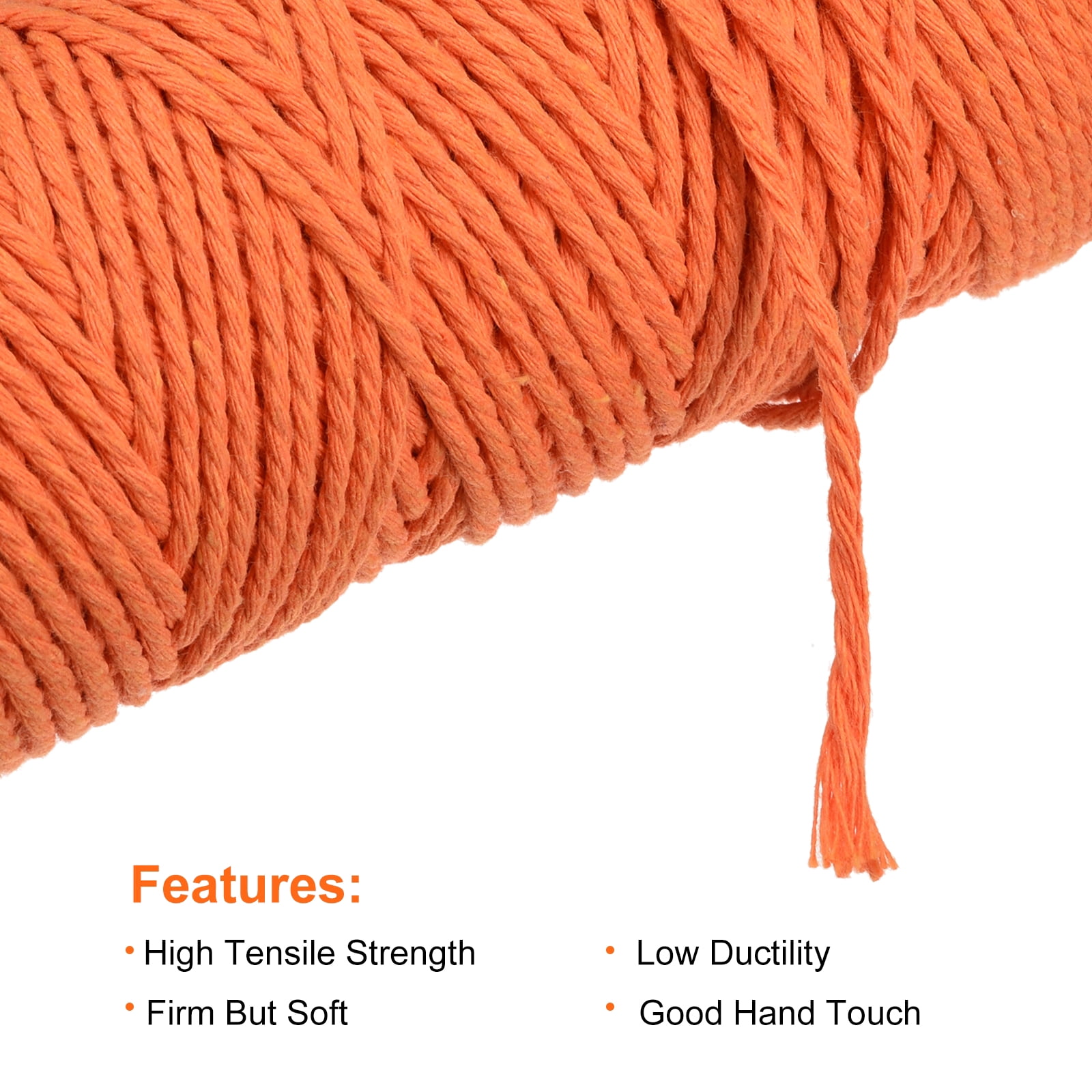 4 Pcs Cotton Rope 4 Strand Twisted Braided Rope Cord, Orange 100m/109 Yard 3mm Dia for Wall Hanging Plant Hanger