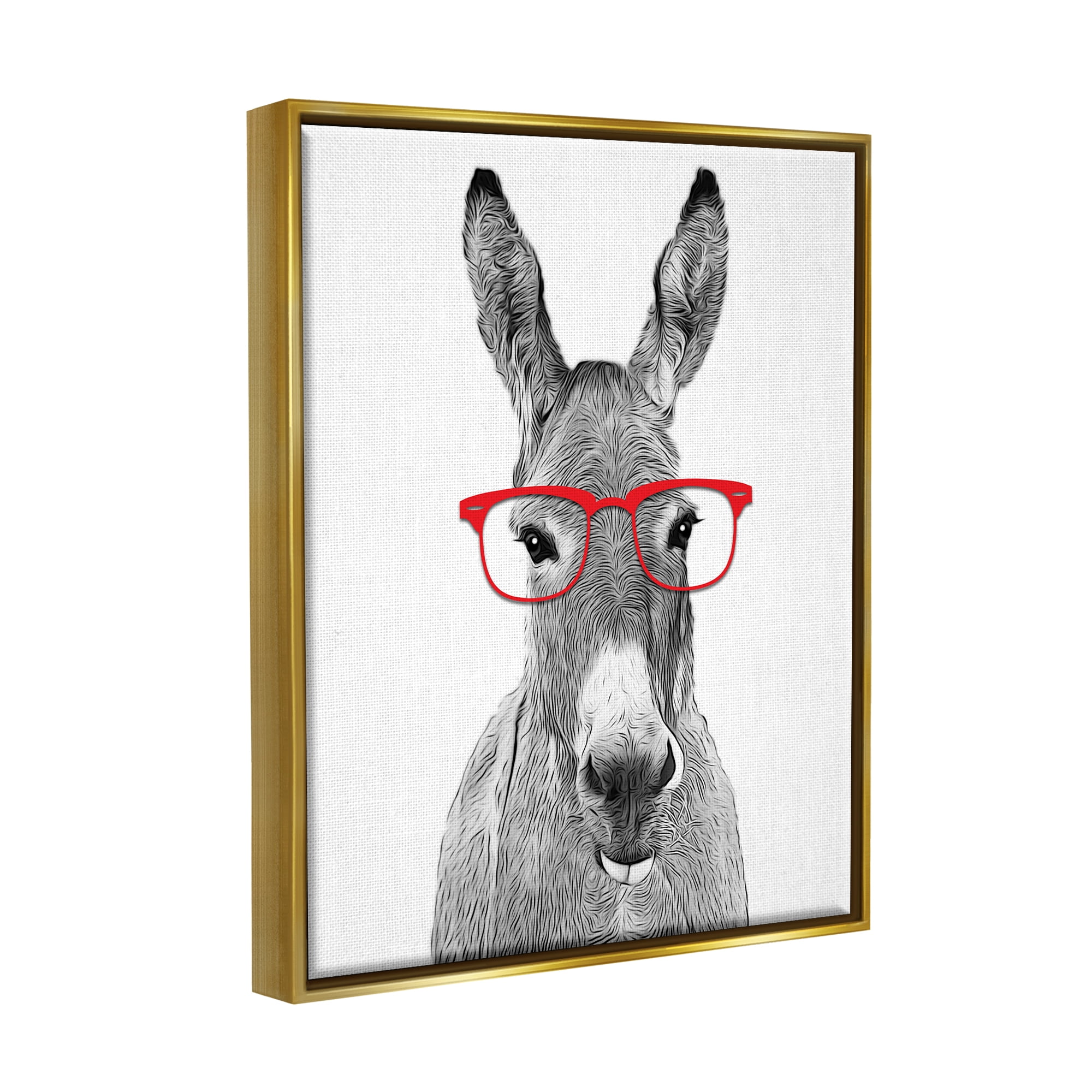 Stupell Industries Donkey In Red Eyeglasses Animal Animals & Insects Painting Gold Floater Framed Art Print Wall Art