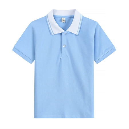 Ruiwill Toddler Boys Shirts Breathable Dailywear Summer Boys Tshirts Solid Color Short Sleeve Lapel Neck Tops Size 2-3 Years Sky Blue