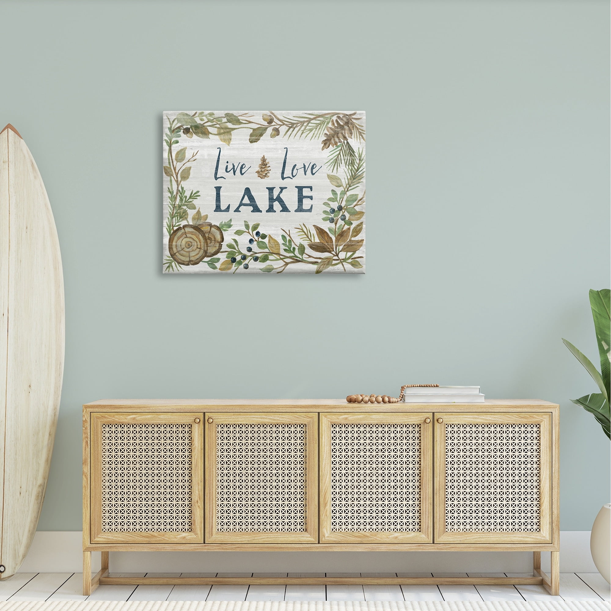 Stupell Industries Live Love Lake Quote Rustic Lakehouse Botanical Frame, 40 x 30, Design by Silvia Vassileva