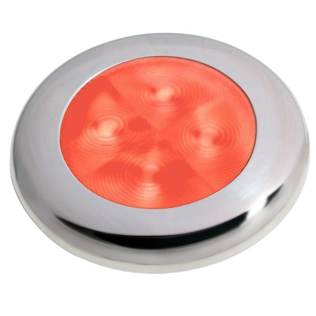 Hella Marine Ligne Mince Conduit «Luminosité Améliorée» Ronde Lampe de Courtoisie - Rouge LED - Lunette en Acier Inoxydable - 12V
