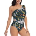 thumbnail image 3 of Zufioo Cute Sloth Print One-shoulder Ruffled One-piece Swimsuit, High Elastic Integrated Removable Chest Pad Swimsuit Suitable for Beach, Pool and Vacation-Large, 3 of 6