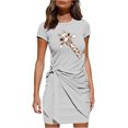 thumbnail image 1 of RXIRUCGD Robes d'Été pour Femmes Mode Décontractée Robe T-Shirt Robe Mini Robe de Plage Robe d'Été pour Dames Manches Courtes Col Rond Plissée Imprimée Nœud Ceinturée Robe Mini Irrégulière Robe de Travail Quotidienne, 1 of 6
