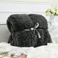 thumbnail image 5 of Fuzzy Faux Fur Throw Blanket Dark Grey Super Soft Cozy Plush Fuzzy Shaggy Blanket for Couch Sofa Bed (Dark Grey, Throw(50"x60")), 5 of 12