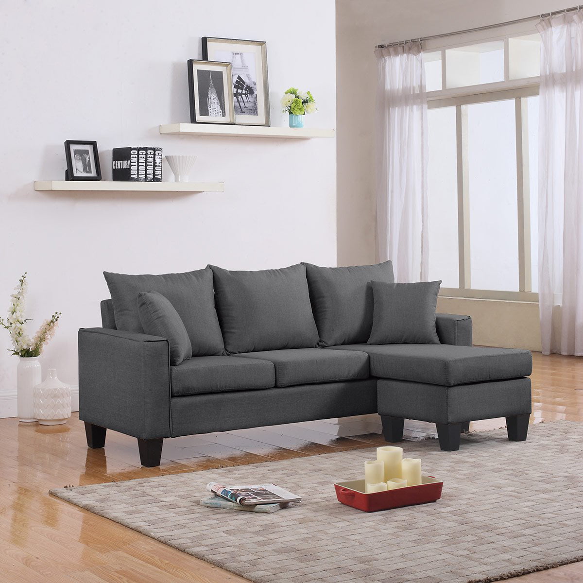 Modern Linen Fabric Small Space Sectional Sofa with