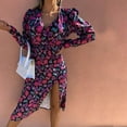 thumbnail image 4 of Vestido de mujer con dobladillo dividido, manga larga, informal, con cuello en V, estampado Pompotops  hdfakjf2581, 4 of 9