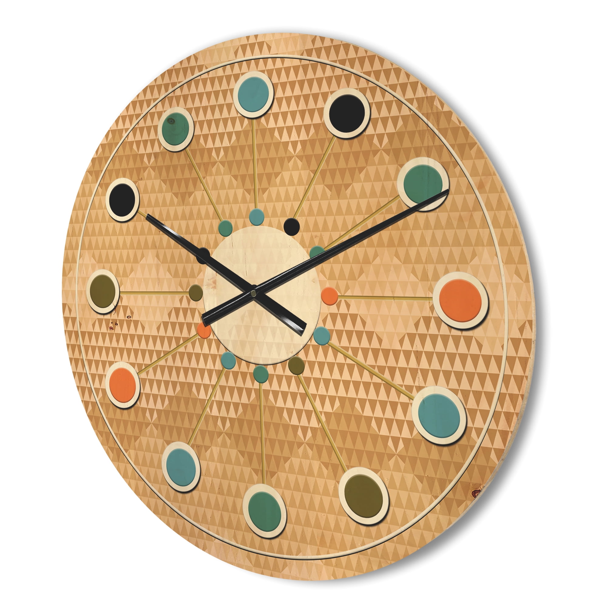 Designart 'Beige Retro Pattern Triangular Wave' Mid-Century Modern Wood Wall Clock
