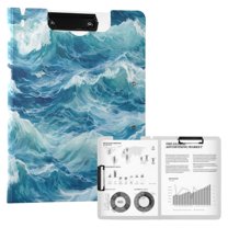 FORMRS A4 Clipboard Folder with Pen Holder Horizontal Foldable School Office Binder, Green Watercolor Ocean Waves