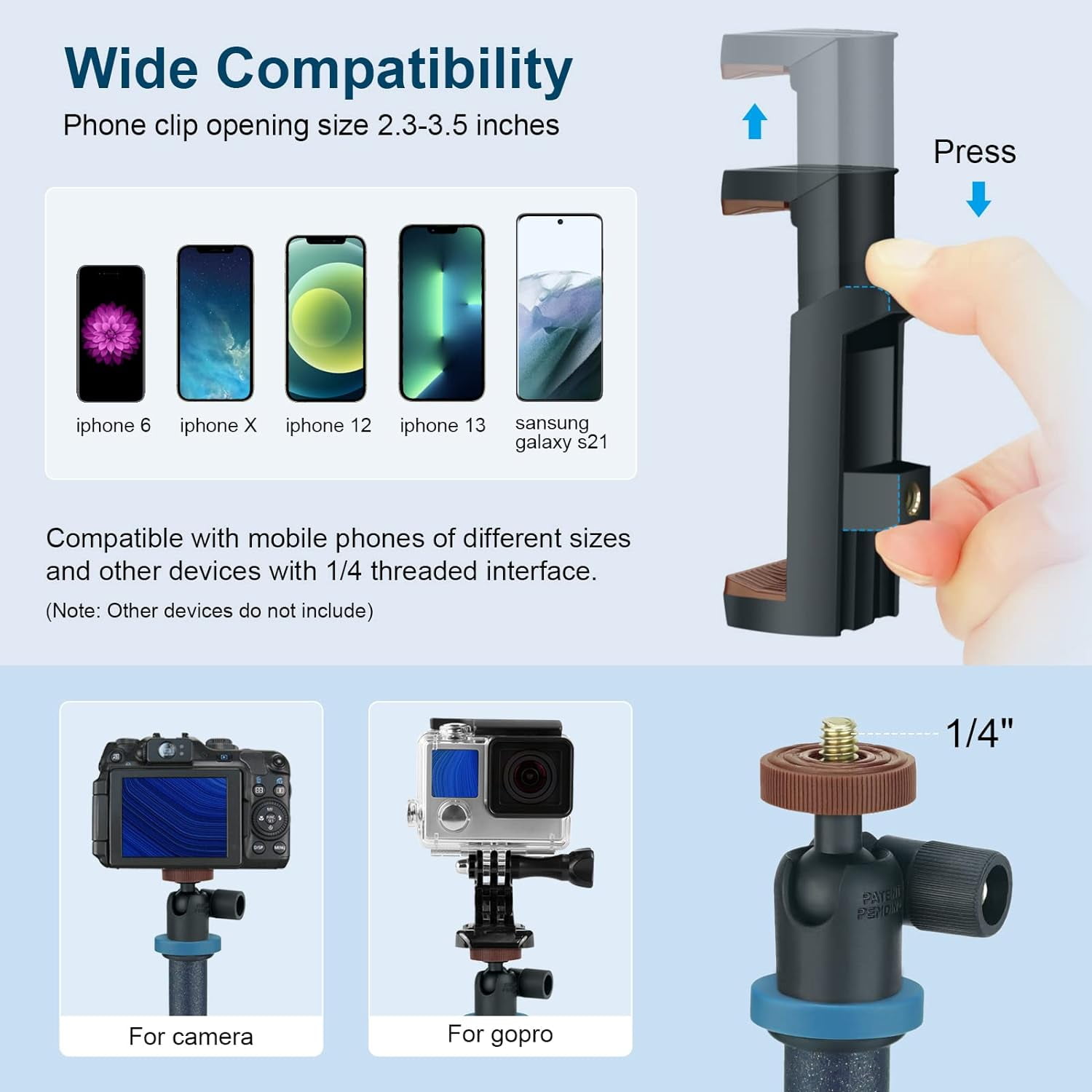 LINCO Adjustable iPhone iPad Selfie Stick Tripod 52” Bluetooth Remote Mic Stand Tablet Holder -Blue