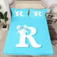thumbnail image 2 of Erosebridal Initial Letter R Bed Sheets Set Full Size,Kawaii Bowtie Bedding Sets Full Size,Blue Bow Bed Sheets Full For Birls,Breathable Bedroom Decoration,4 Pieces, 2 of 7