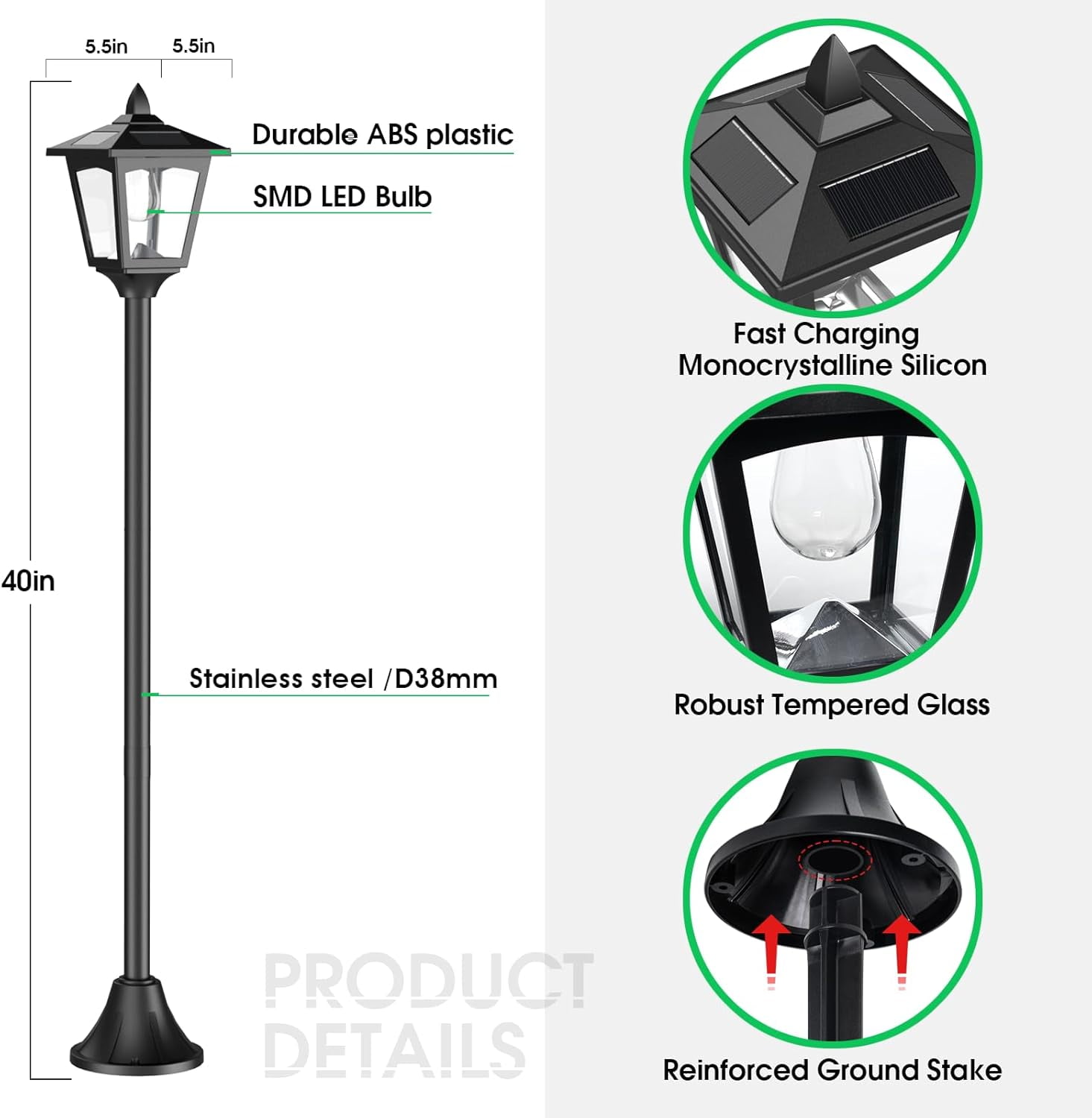 Kanstar 2 pack 40" Solar Flame Flickering Lights Outdoor, LED Post Lanterns for Garden & Pathway, Waterproof