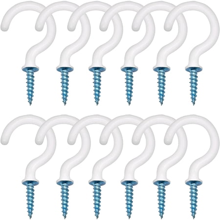 30 Pieces Screw-in Hooks 2.8 Inch White Vinyl Coated Screw in Ceiling Hooks Large Ceiling Hooks Heavy Duty Cup Hooks Versatile