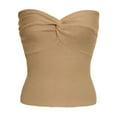 thumbnail image 4 of WREESH Womens Tube Top Fashion Strapless Strapless Bra Solid Color Threaded Knitted Top Khaki, 4 of 5