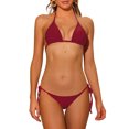 thumbnail image 1 of INSPIRAR CHIC Conjuntos de Bikini de Mujer con Tira Halter de Lado 2 Piezas con Parte Inferior Triangular de Cintura Baja Traje de Baño Color Rojo Vino Medio, 1 of 5