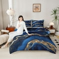 thumbnail image 4 of Feelyou Art Abstract Stripe Bedding Comforter Set for Adult, Chic Marble Ombre Twin Comforter Sets, Watercolor Ink Navy Reversible Bedding Set, Super Cozy Room Decor, 2-Piece, 4 of 8