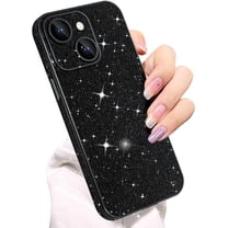 Compatible with iPhone 14 Glitter Case Women Girls Bling Sparkle Phone Case Camera Lens Protection Slim Soft Bumper Shockproof Protective Cover for iPhone 14 6.1 inch, Black