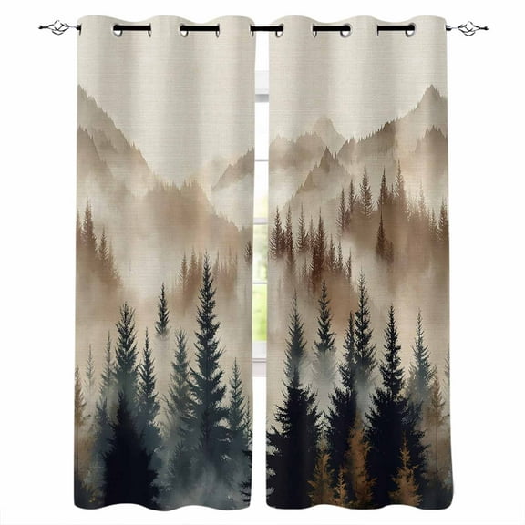 Tan Forest Blackout Curtains for Bedroom Living Room Darkening Curtains 84 Inch Length 2 Panels Set Trees Woods Vintage Natural Watercolor Window Curtain Window Treatment Grommet Drapes 42"x84"