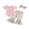 thumbnail image 1 of PENGXIANG Baby Girls Pants Set  Short Sleeve Romper + Floral Pants + Headband, 1 of 9
