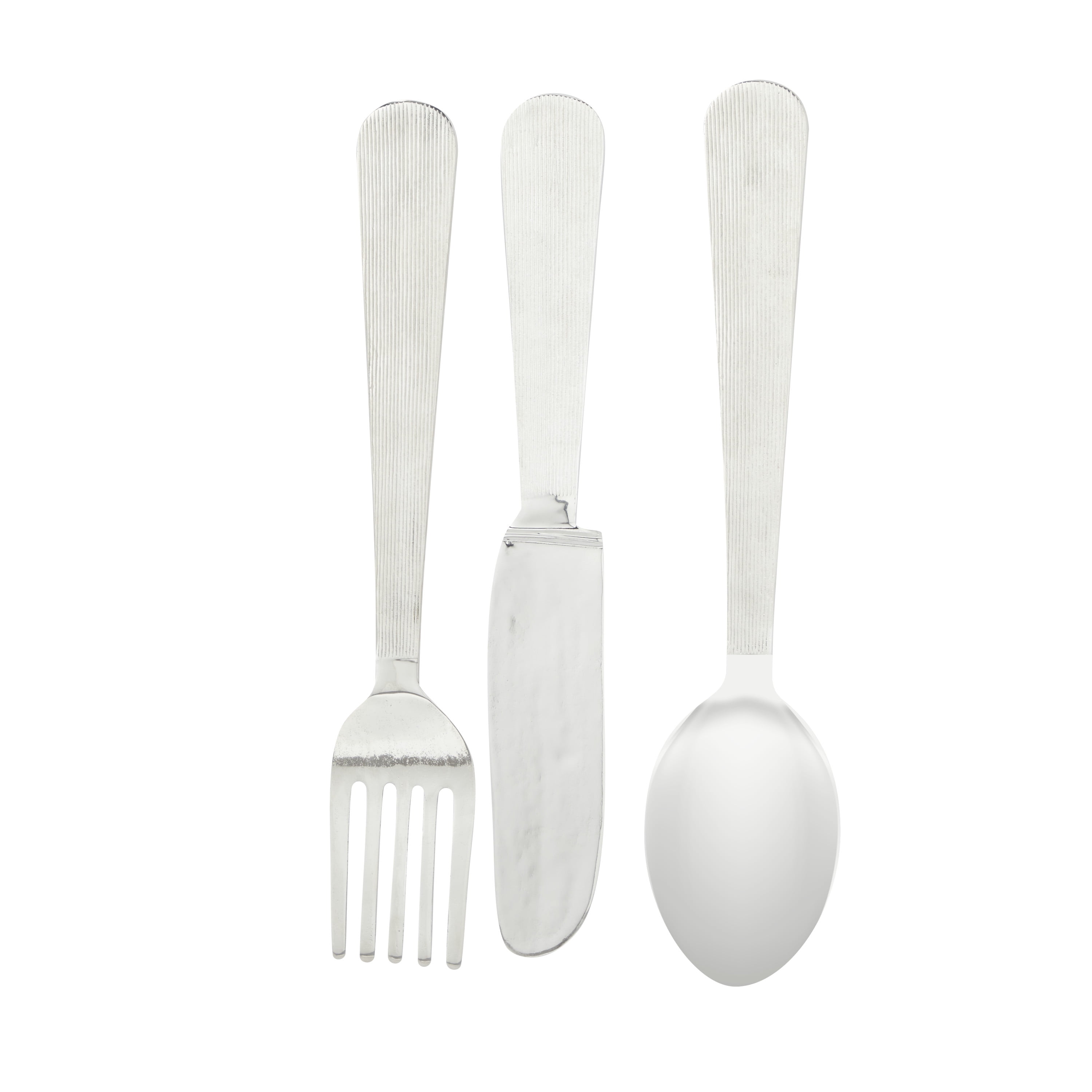 DecMode Silver Aluminum Knife, Spoon and Fork Utensils Wall Decor (3 Count)