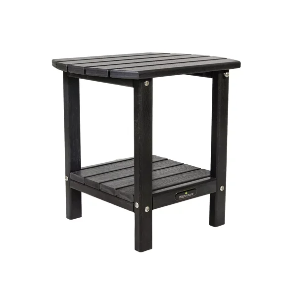 Outdoor Side Table Weather Resistant, 2-Tier HDPE Plastic Patio End Table, Morden Side Table for Patio, Pool, Porch(Black)