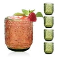 thumbnail image 2 of 4Pack 350ml Vintage Green Drinking Glasses, Heavy Duty Glassware with Floral Embossed Design , Tumblers for Whisky, Beer, Juice, Wine, Decorative Beverage Cups for Home & Parties, 2 of 18