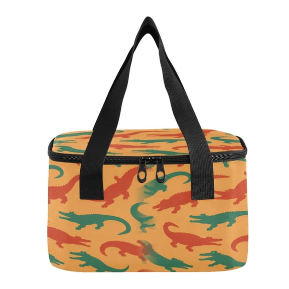 6L Insulated Lunch Bag Square Handheld Cooler Tote Crocodile Pattern Design Reusable Thermal Bag with Polyester & Aluminum Lining for Work Picnic Travel