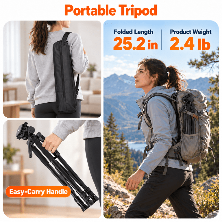 BEBANG 67" Camera Tripod Aluminum Portable Stand photo 4