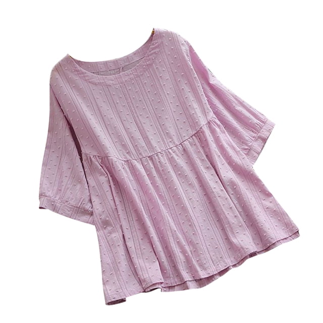 Pompotops Chemisier d'Été pour Femmes Col Rond Manches 3/4 en Coton Ample