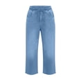 thumbnail image 5 of SAWOBUUN Womens Denim Capri Pants Drawstring Elastic Waist Cropped Jeans Casual Straight Leg Capris Summer Jeans, 5 of 8