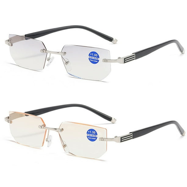 2 Pairs Tinted Reading Glasses Rimless Blue Light Blocking Readers ...