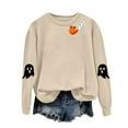 thumbnail image 5 of mgoYE Halloween Shirts for Women Long Sleeve Crewneck Casual Dressy Tops Funny Graphic Halloween Costumes Fall Fashion Outfits(Beige,S), 5 of 5