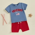 thumbnail image 2 of Sopiago Baby Boy 4th Of July Outfits Toddler Independence Day Short Sleeve T-shirt Solid Shorts Set Summer Clothes for Toddler Boys Blue,2-3 Years, 2 of 7