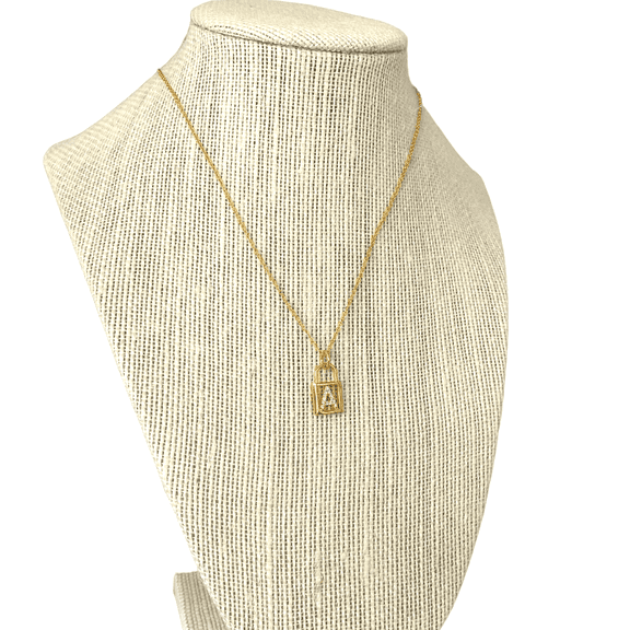 Custom Initial Glitzy Lock Necklace gold a
