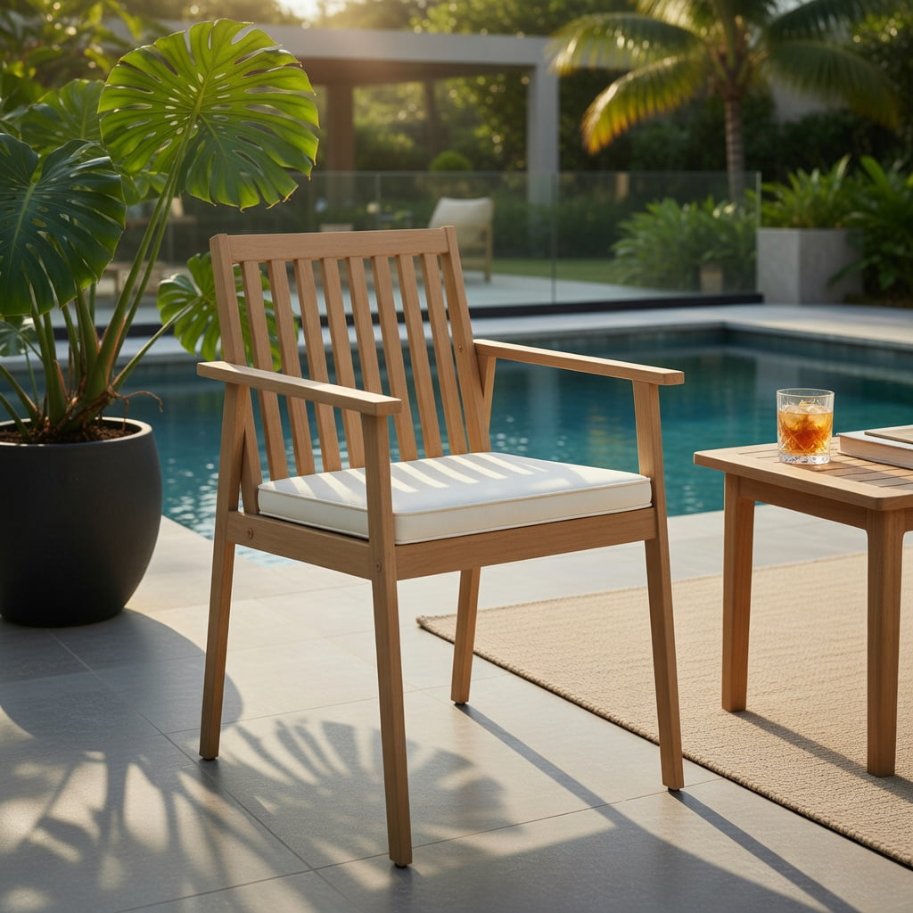 Hommoo 2-Pack Outdoor Dining Chairs, Acacia Wood Patio Chairs with Removable Zippered Cushions, Ideal for Backyard, Porch & Deck, White