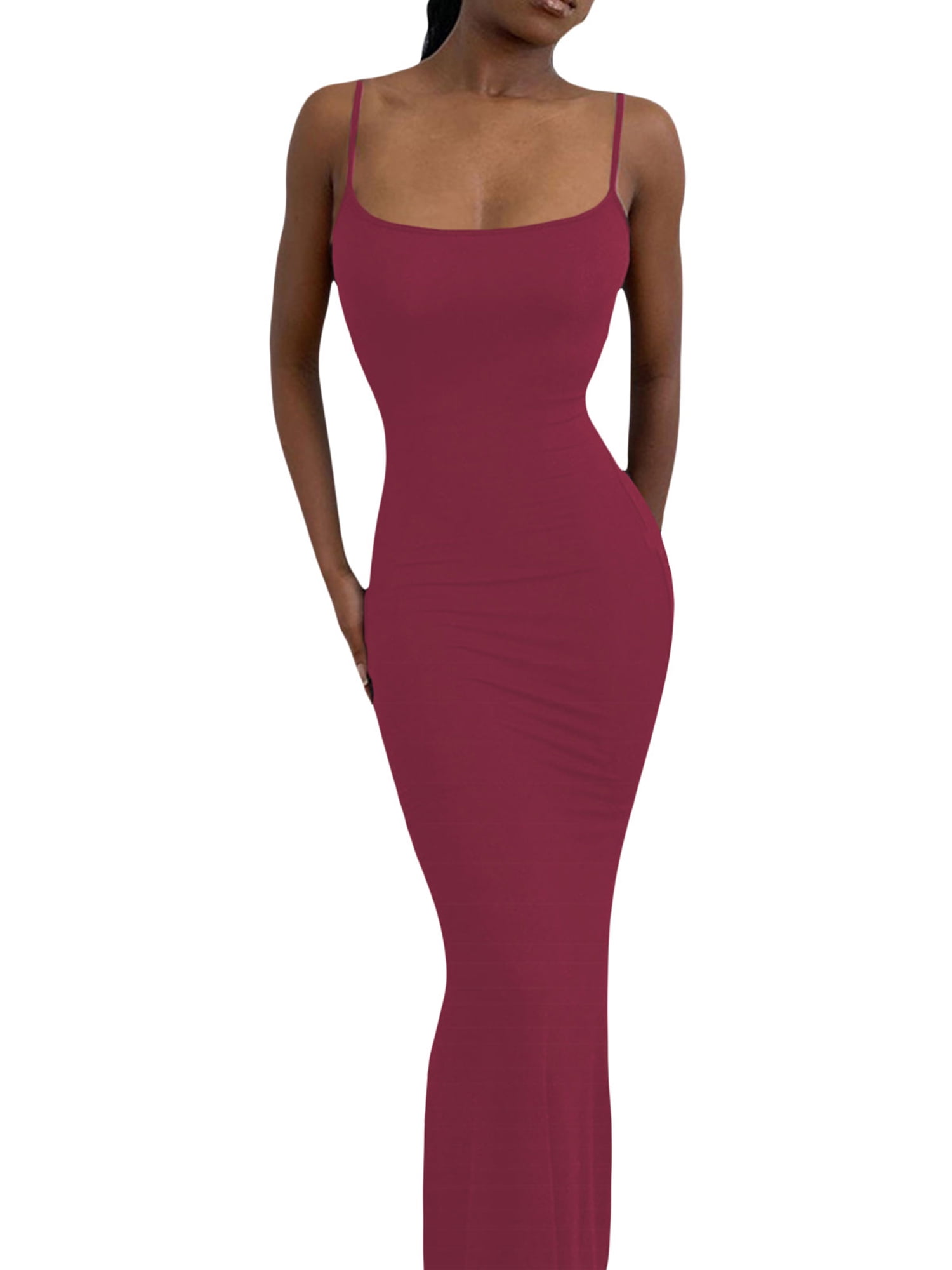 Women's Spaghetti Strap Low Cut Bodycon Long Dress Sleeveless