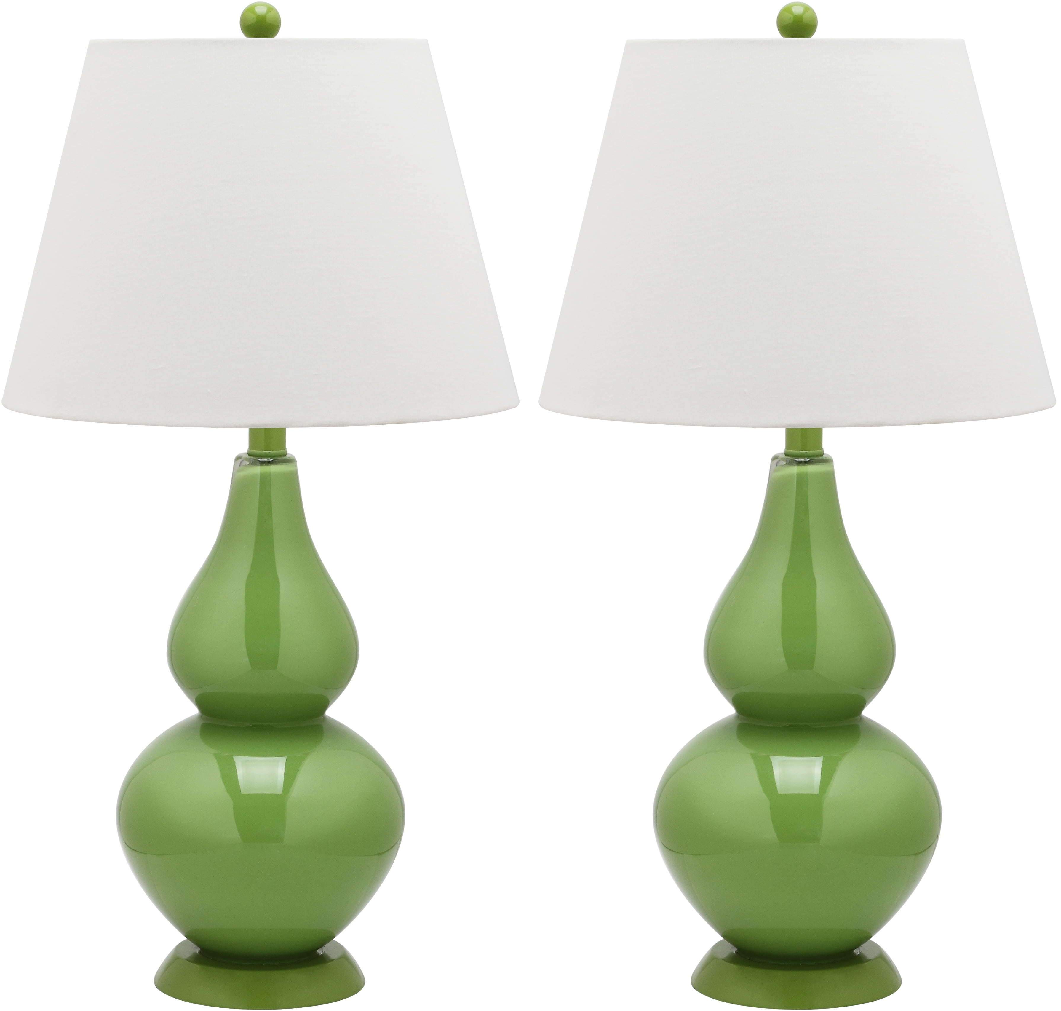 SAFAVIEH Cybil 26 in. Green Glass Table Lamp with Off-White Cotton Shade, Set of 2